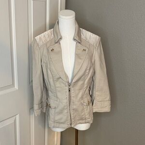 White House Black Market Light Beige Utility Zip Jacket